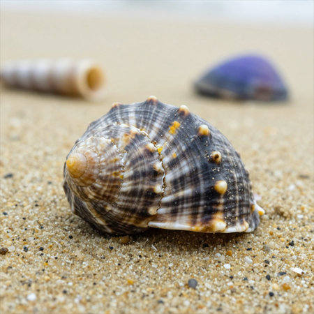 Seashells on the beach. Selective focus. Shallow depth of field