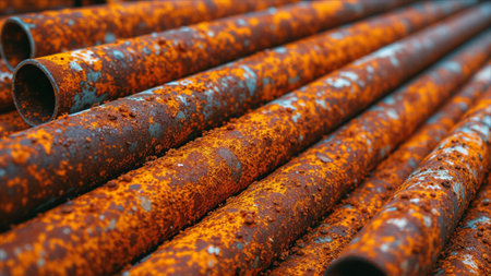 Rusty steel pipes close-up. Industrial background. Selective focus.