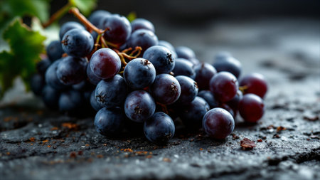 bunch of black grapes on a dark background. selective focus.