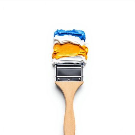 Paint brush with color swatches isolated on a white background.