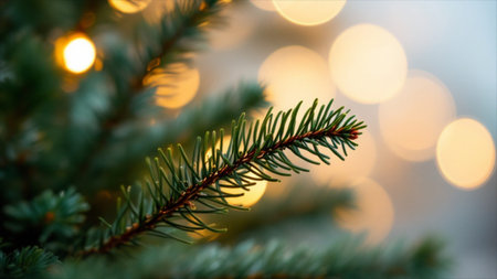 Christmas tree branch with bokeh background. Christmas and New Year concept.
