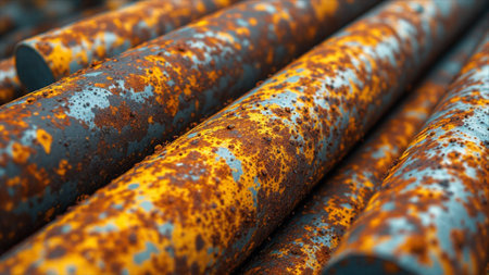 Rusty steel pipes, closeup of rusty metal pipes, industrial background