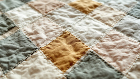 Close up of a checkered tablecloth with a blurred background