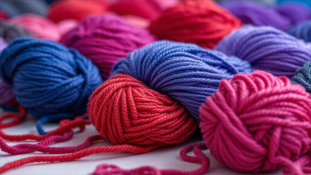 Colorful yarn for knitting on a white background. Selective focus.