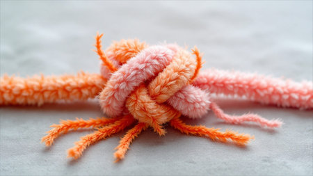 Orange knitted woolen scarf on a white background. Knitted woolen scarf