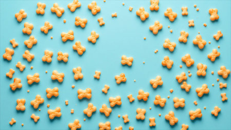 Creative layout made of orange crackers on blue background. Minimal concept.