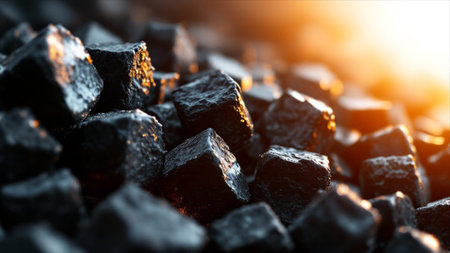 Pile of black coal, close-up. Selective focus.