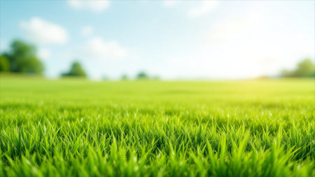 Green grass background with bokeh effect. Natural green background.
