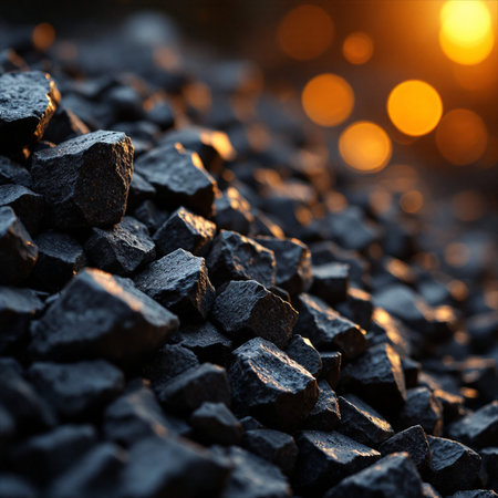 Coal mining, industrial background. Close up of pile of coal