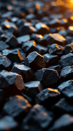Pile of black coal, close-up. Selective focus.