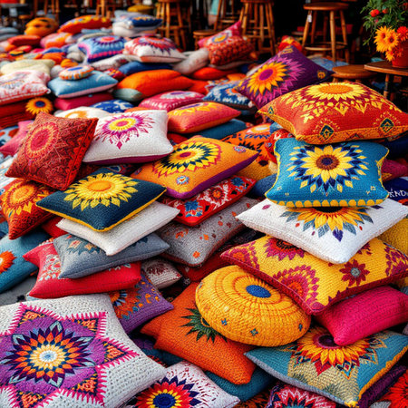 Colorful pillows for sale at a market in Istanbul, Turkey