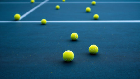 Tennis balls on the court of a tennis court. Close-up