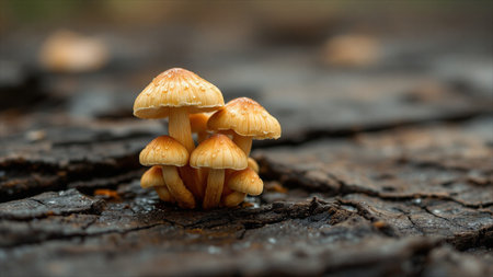 Mushrooms in the forest on a stump. Selective focus