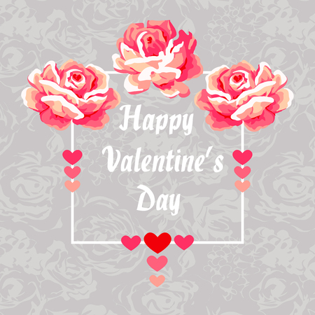 Happy Valentines day vector background. Valentine card with roses and hearts.のイラスト素材