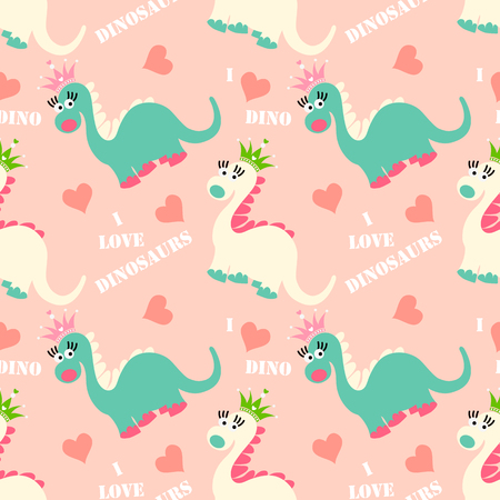Cute dinosaur seamless pattern. Adorable cartoon dinosaurs background. Colorful kids pattern for girls and boys.のイラスト素材