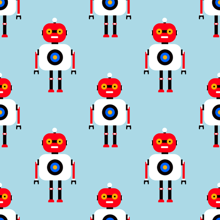 Seamless pattern with cute robots. Vector seamless backgroundのイラスト素材