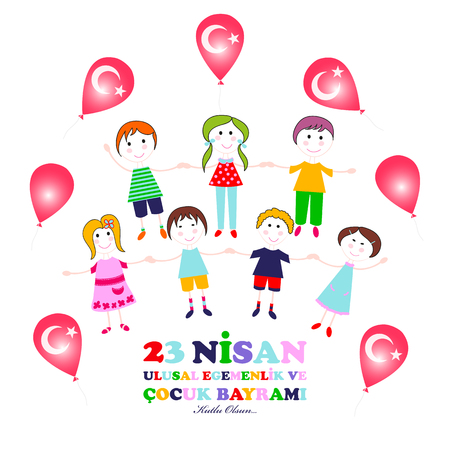 23 April childrenâs day. Translation, April 23 is National sovereignty and children's day.のイラスト素材
