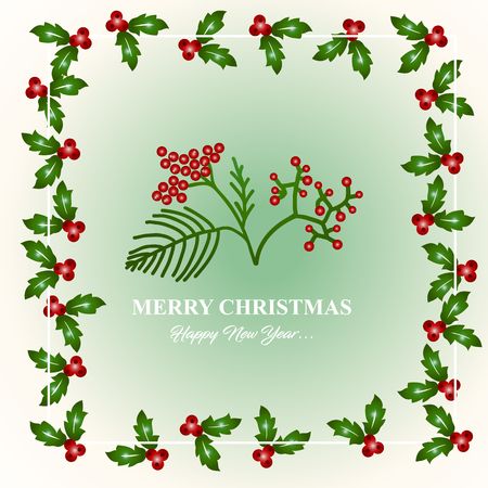 Merry Christmas and Happy New Year card design with berriesのイラスト素材