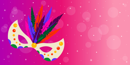 Carnival mask with feathers on pink background.のイラスト素材
