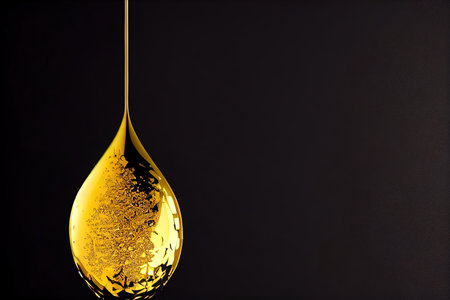 Gold Collagen Serum drop with space for text. Cosmetic advertising background ready to use, luxury skin care adの素材