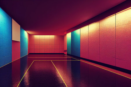 Multi-colored night street. Concept art, Digital painting. Fantasy illustration.の素材