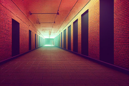 Multi-colored night street. Concept art, Digital painting. Fantasy illustration.の素材