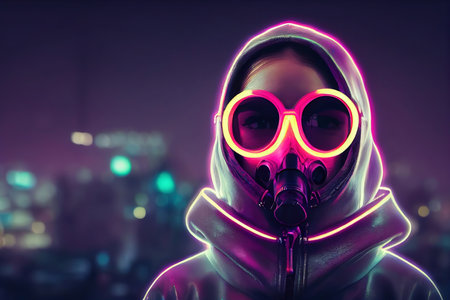 Beautiful Cyberpunk Female scientist with Goggles, Cyberpunk metaverse character. Concept art, Digital painting.の素材