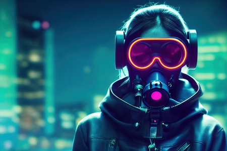 Beautiful Cyberpunk Female scientist with Goggles, Cyberpunk metaverse character. Concept art, Digital painting.の素材