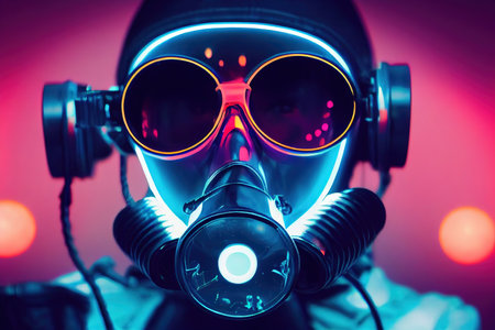 Beautiful Cyberpunk Female scientist with Goggles, Cyberpunk metaverse character. Concept art, Digital painting.の素材