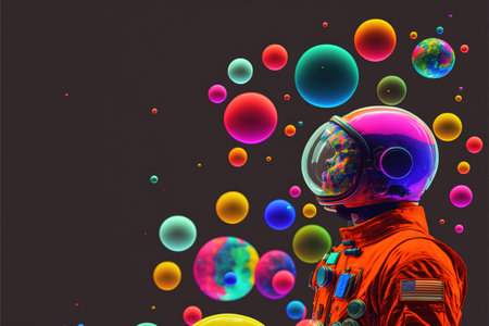 spaceman looking at the huge spheres floating in the air, digital art style, illustration painting, fantasy concept of a spaceman looking at the skyの素材