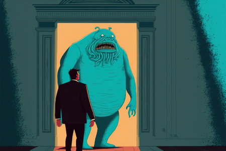 Man being taken over by a monster, digital art style, illustration painting, fantasy concept of a man near the monsterの素材