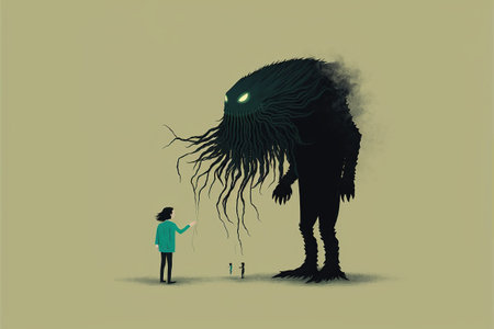 Man being taken over by a monster, digital art style, illustration painting, fantasy concept of a man near the monsterの素材