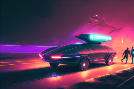 Sci-fi scene showing the spaceship abducting human at the night, digital art style, illustration painting, fantasy concept of a spaceship abducting humanの素材