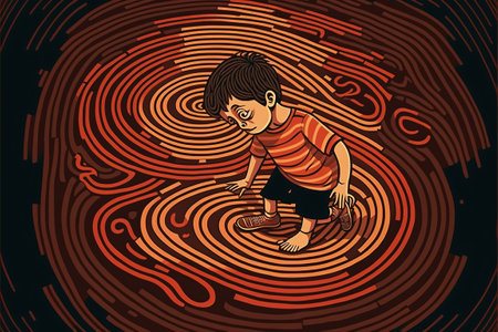 The child touches the pattern with his finger on the ground, digital art style, illustration painting, fantasy concept of a child touches the pattern with his finger on the groundの素材