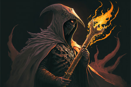 black wizard with a magic wand summoning the dragon , digital art style, illustration painting, fantasy concept of a wizard with the dragonの素材