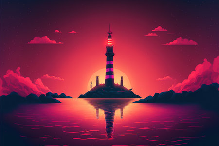 night scenery of the big lighthouse in futuristic world , digital art style, illustration painting, fantasy concept of a big lighthouseの素材
