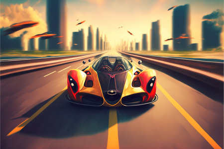 flying car traffic in the futuristic world , digital art style, illustration painting, fantasy concept of a futuristic worldの素材