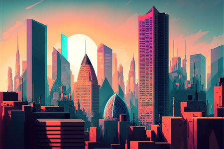 United Kingdom, London city skyline. Digital art style, illustration painting. Cartoon style London city.の素材