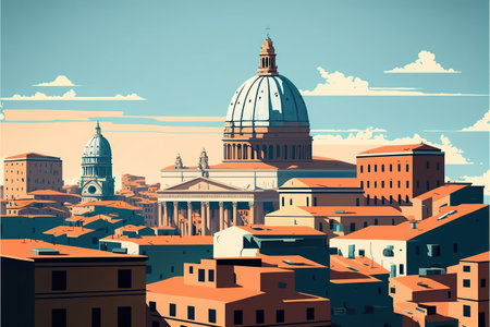 Cartoon Italy, Rome city. Digital art style, illustration painting. Cartoon style of Rome city.の素材