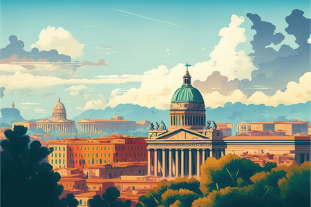 Cartoon Italy, Rome city. Digital art style, illustration painting. Cartoon style of Rome city.の素材