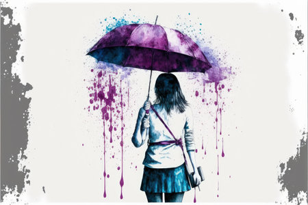 woman holding umbrella protecting herself from colored splashes , digital art style, illustration painting, fantasy concept of a woman holding umbrellaの素材