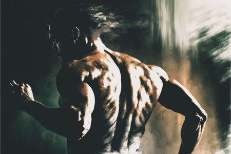 back view of man running with motion effect , digital art style, illustration painting, fantasy concept of a man runningの素材