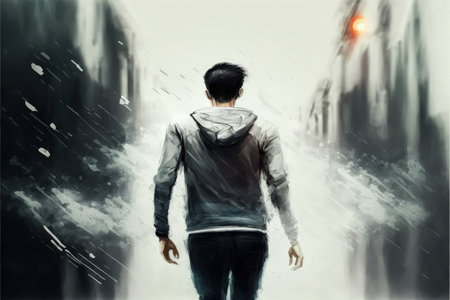back view of man running with motion effect , digital art style, illustration painting, fantasy concept of a man runningの素材