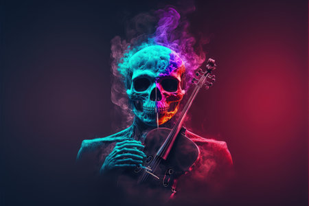 surreal concept of the mystery musician with colored smoke playing a violin , digital art style, illustration painting, fantasy concept of a musician with colored smoke playing a violinの素材