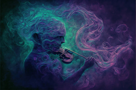 surreal concept of the mystery musician with colored smoke playing a violin , digital art style, illustration painting, fantasy concept of a musician with colored smoke playing a violinの素材