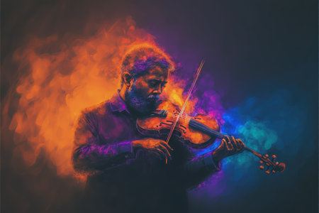 surreal concept of the mystery musician with colored smoke playing a violin , digital art style, illustration painting, fantasy concept of a musician with colored smoke playing a violinの素材