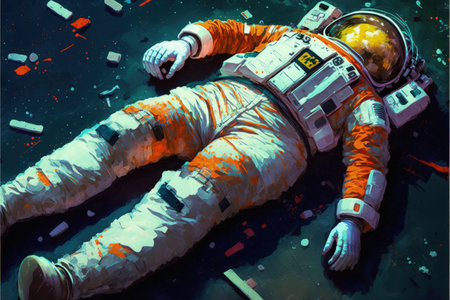 The remnants of the space traveler on a dim backdrop. Fantasy concept, Illustration painting. Generative AIの素材