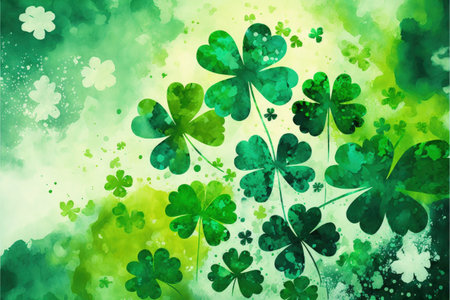 St. Patrick's Day greeting card with green background. Fantasy concept, Illustration painting. Generative AIの素材