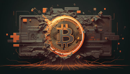 Commercial art concept of a cryptocurrency. Fantasy concept, Illustration painting. Generative AIの素材