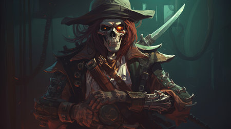 Cyborg pirate with a laser cutlass. Fantasy concept, Illustration painting. Generative AIの素材